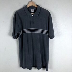 Vintage Hardrock Cafe Polo Shirt Men Large Grey Black Striped Cotton Golf Madrid